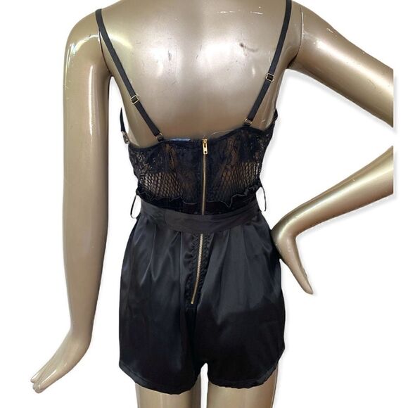 Beautiful black satin & lace lingerie inspired romper. Size M. Back zip - Picture 4 of 6